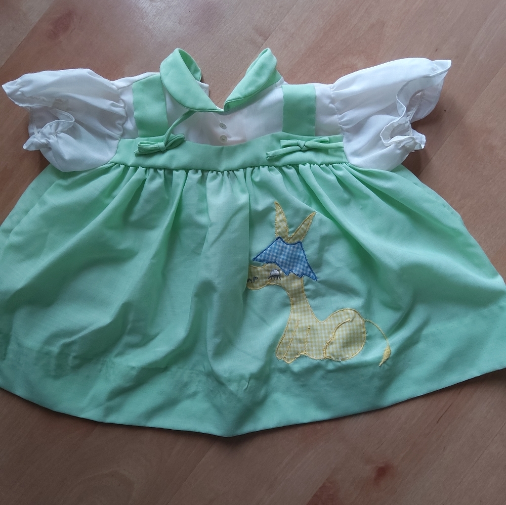 Vintage baby top, green and white